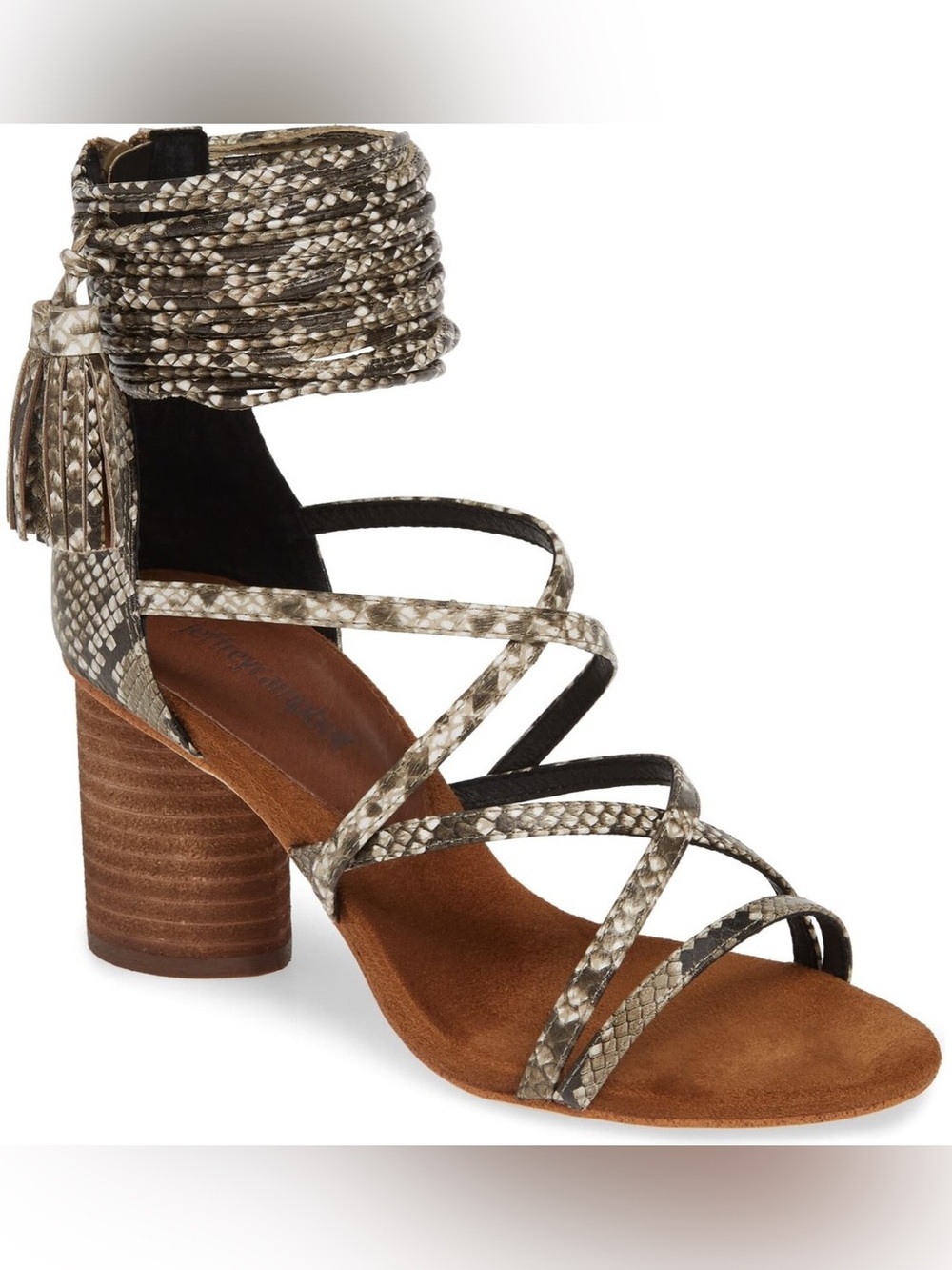 Jeffrey Campbell- Strappy Snake Print Despina Heeled Sandals- Gray & White - 6.5